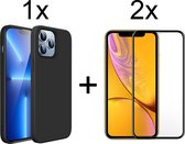 iPhone 13 Pro hoesje zwart case siliconen apple hoes cover hoesjes - Full Cover - 2x iPhone 13 Pro Screenprotector