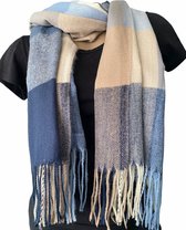 Lange Warme Sjaal - Unisex - Geblokt - Blauw - Beige - 180 x 70 cm (22-282#)