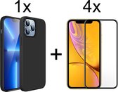 iPhone 13 Pro hoesje zwart case siliconen apple hoes cover hoesjes - Full Cover - 4x iPhone 13 Pro Screenprotector