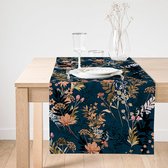 Bedrukt Velvet textiel Tafelloper -45x135- Bloemen op Donkerblauw- De Groen Home