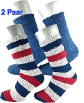 Apollo Huissokken Heren - Zachte Huissokken - Multipack 2 Paar - Blauw / Rood Grijze - One Size - 40/46