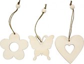 houten decoraties Vlindertuin 6 cm blank 9 stuks