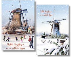 MGPcards - 2 doosjes à 10 Luxe dubbele wenskaarten - Friese tekst - Kerst/Nieuwjaar - Foliebewerking - Witte envelop - 10.5 x 16 cm - 2 Motieven per doosje