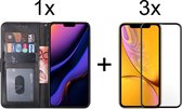 iPhone 13 Pro Max hoesje bookcase zwart wallet case portemonnee book case hoes cover - Full Cover - 3x iPhone 13 Pro Max screenprotector