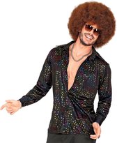 Widmann - Hippie Kostuum - Groovy Style Disco Zwarte Stippen Shirt 70s Man - Zwart, Multicolor - Small / Medium - Carnavalskleding - Verkleedkleding