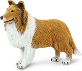 hond collie junior 10 cm rubber bruin/wit