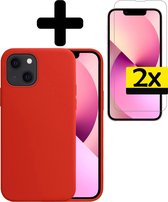 Hoesje Geschikt voor iPhone 13 Hoesje Siliconen Case Met 2x Screenprotector - Hoes Geschikt voor iPhone 13 Hoes Siliconen - Rood