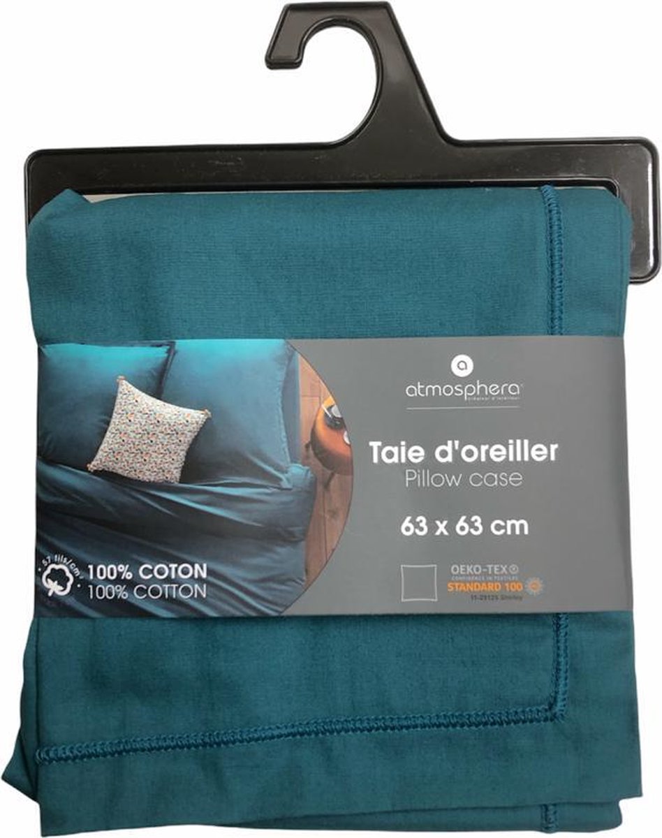 Kussensloop - Sierkussenhoes - Kussenhoes - Atmosphera Créateur d'intérieur - 100% katoen - Eenden blauw - Vierkantjes 63x63cm
