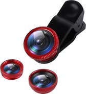 DrPhone PiX - 180° Lens Universele Premium 3 in 1 Fish Eye Lens - Macro Lens / Wide Lens / Fish Eye lens Kit - Rood