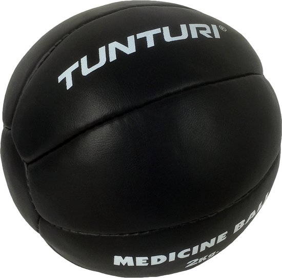 Tunturi Medicine Ball - Functional Training Ball - Medicijnbal - 2 kg - Zwart Leer - Incl. gratis fitness app
