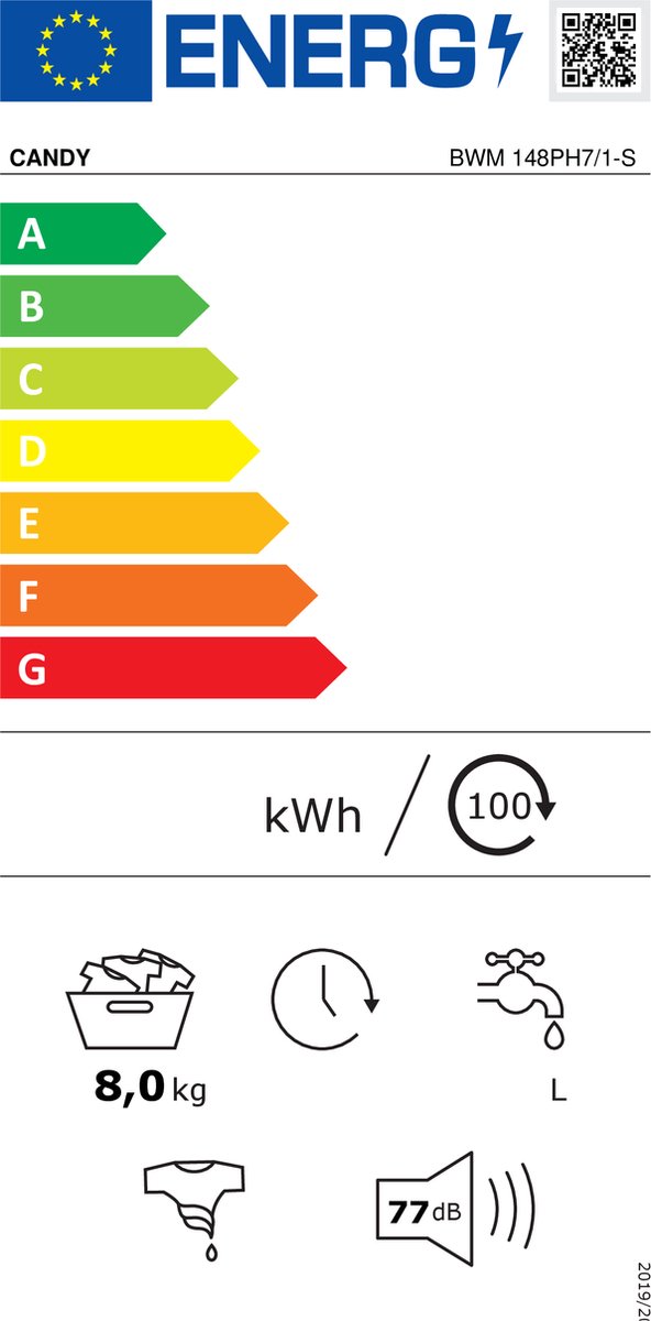 CANDY Bianca Lave-linge hublot BWM 148PH7/I-S, 8 kg, 1400 T/min