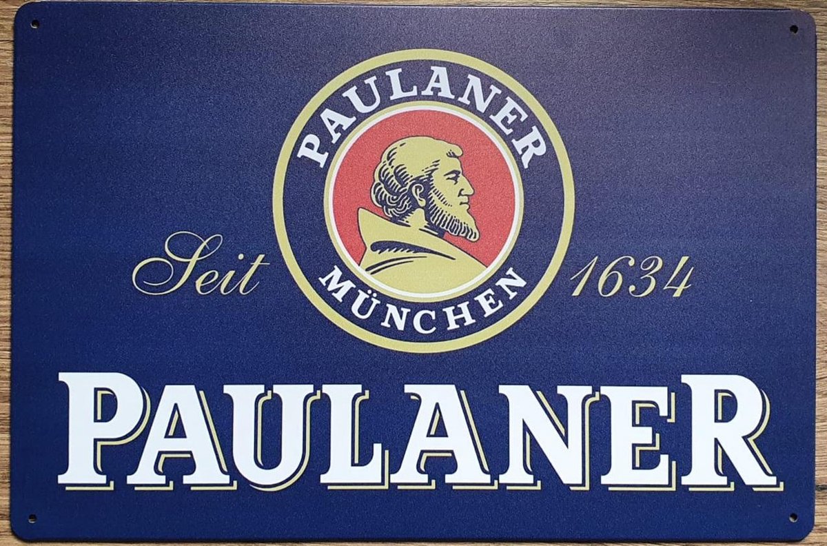 Paulaner Bier München Reclamebord van metaal METALEN-WANDBORD - MUURPLAAT - VINTAGE - RETRO - HORECA- BORD-WANDDECORATIE -TEKSTBORD - DECORATIEBORD - RECLAMEPLAAT - WANDPLAAT - NOSTALGIE -CAFE- BAR -MANCAVE- KROEG- MAN CAVE