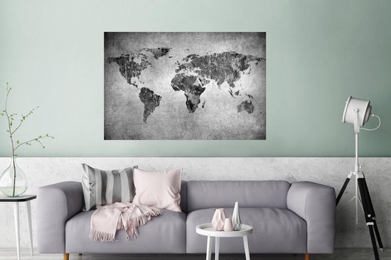Affiche - Carte du monde artistique - noir et blanc - 120x80 cm