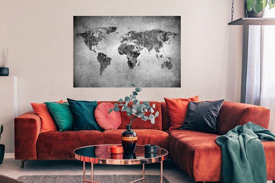 Affiche - Carte du monde artistique - noir et blanc - 120x80 cm