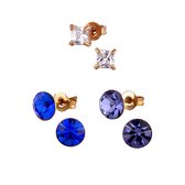 Cadeau vrouw | Zilveren oorbellen | Setje van drie paar rose gold plated oorstekers