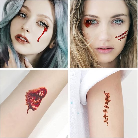 Geavanceerd Korst Doe mijn best Nep Tattoos - Halloween - Plaktattoos Bloed - Fake Blood - Nepwonden En  Nepbloed -... | bol.com
