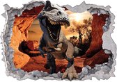 Muursticker Dinosaurus - T-rex in de grot - (rood) - (85 x 60cm)
