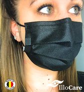 Illocare Zwart Medisch Mondkapje Mondmasker Type II EN14683 Filtratie ≥ 99 % Wasbaar Made in Belgium 30 s