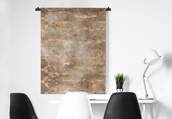 Tapisserie - Toile murale - Imprimé animalier - Serpent - Or - Marron - 90x120 cm - Tapisserie