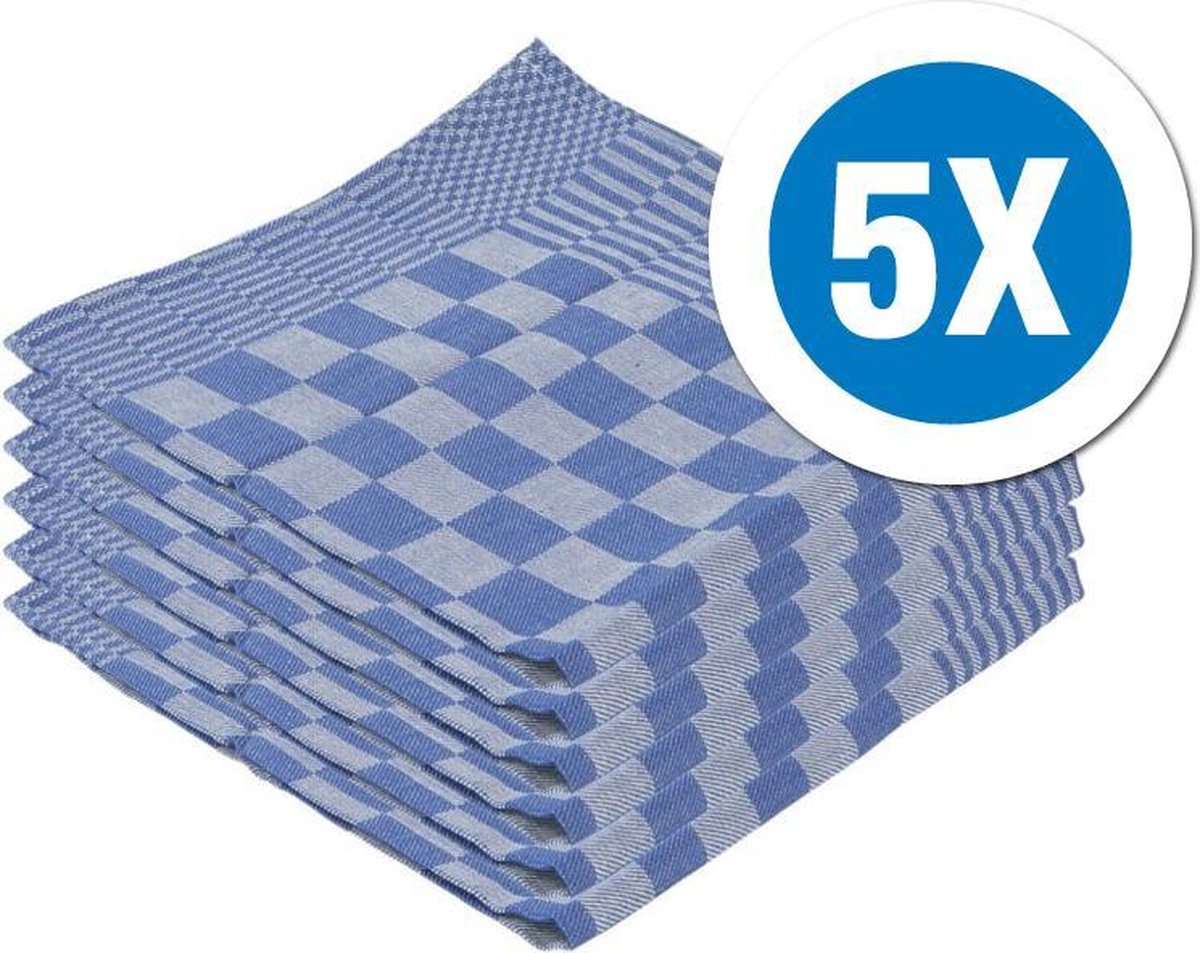Theedoeken set - 5 Blauwe Theedoeken - 50 x 100 cm | Voordeelverpakking