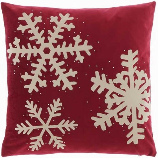 Unique Living | Kussen Snowflake 45x45cm red | Kussen woonkamer of slaapkamer