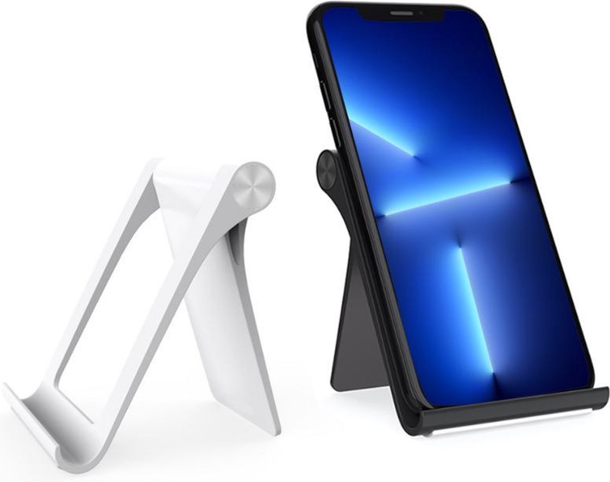 What's Goods® FOLDY telefoon en tablet bureau houder (Inklapbaar/opvouwbaar, licht en makkelijk mee te nemen) - mobiel / gsm / smartphone standaard - thuiswerken - wit