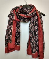 Lange dames sjaal Zena paisley bordeauxrood zwart grijs roze