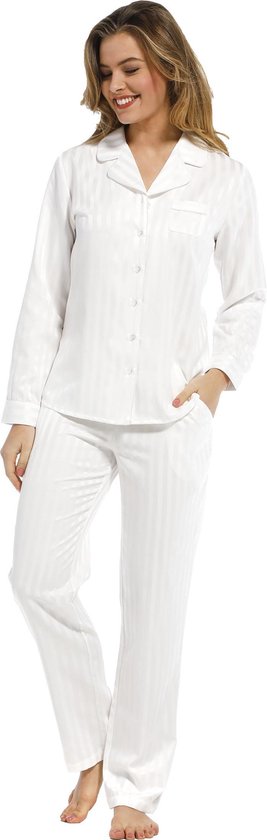Pastunette Deluxe dames pyjama satijn - Snow - 36 - Wit.