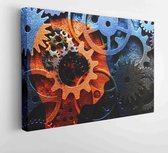 Onlinecanvas - Schilderij - Kopvorm Met Diverse Metalen Machinetandwielen En Onderdelen Art Horizontaal Horizontal - Multicolor - 115 X 75 Cm