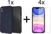 iParadise iPhone xs max hoesje donker blauw siliconen case - 4x iPhone XS Max Screenprotector Screen Protector