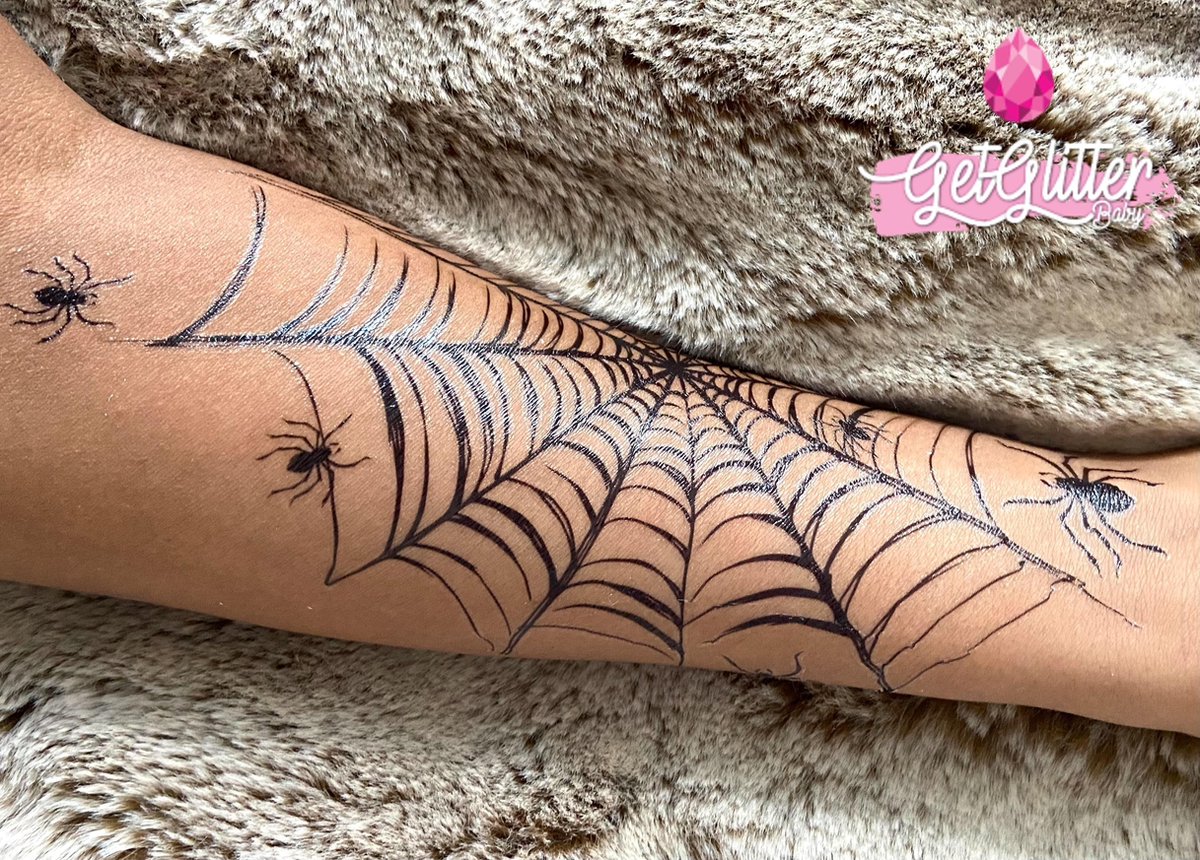 GetGlitterBaby® - Spinnenweb Tattoo Halloween Decoratie Versiering / Carnaval Schmink Make Up Plak Tattoos / Tijdelijke Tattoo / Nep Tatoeage - Spinnen — afbeelding 3