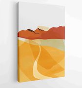 Verzameling van bergen en landschap van oasestad woestijnzand en gigantische saguarocactus zonsondergang handgetekende digitale kunst voor print en behang. 4 - Moderne schilderijen