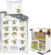 Star Wars The Mandalorian dekbedovertrek- 1 persoons 140x200- katoen- kussensloop 65x65, incl. Star Wars Baby Yoda Cadeau set , 4 delig