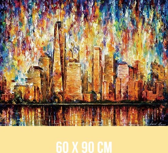 Allernieuwste Canvas Schilderij Modern Abstract Grote Stad Contouren - Abstract Modern Graffiti - kleur - 60 x 90 cm