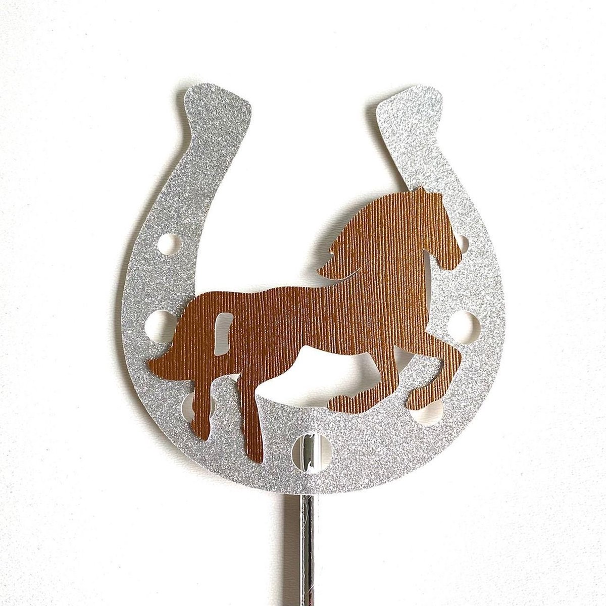 Taartdecoratie versiering| Taarttopper| Cake topper | Taartdecoratie| Hoefijzer| paard| Zilver glitter|12x13 cm| karton
