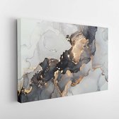 Luxe abstracte vloeibare kunst schilderij achtergrond alcohol inkt techniek zwart en goud - Modern Art Canvas - Horizontaal - 1471082564 - 115*75 Horizontal