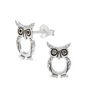 Joy|S - Zilveren uil oorbellen - 9 x 13 mm - geoxideerd