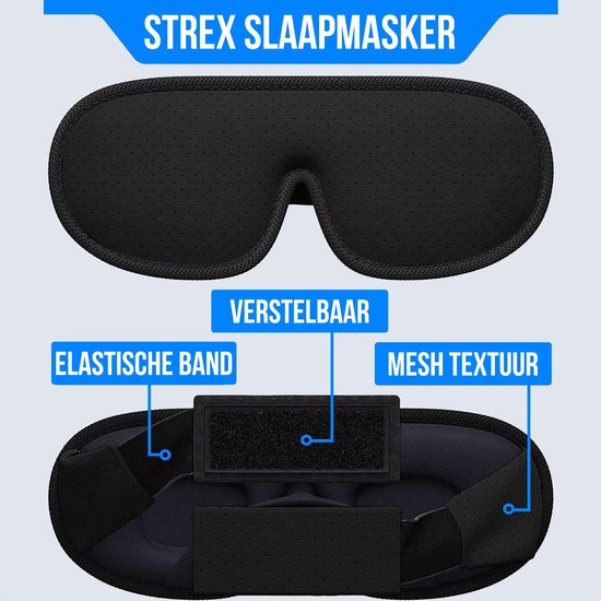 Strex Luxe Slaapmasker - 3D Ergonomisch - 100% Verduisterend - Traagschuim - Slaap Masker - Oog Masker - Strex