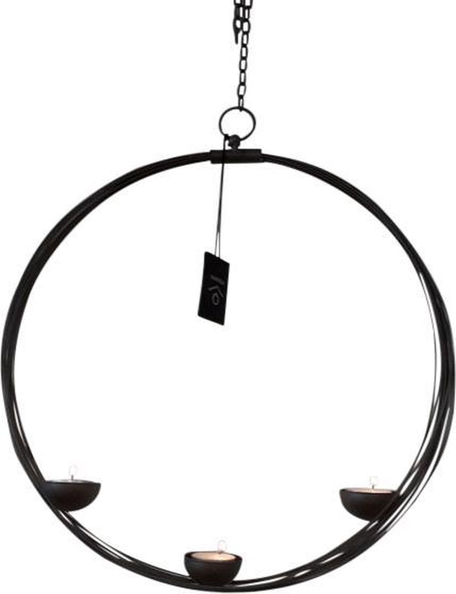 Rasteli Waxinelichthouder Metaal Zwart D 32 cm x 5 cm x H 145 cm (voor 3 waxinelichtjes)