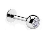 Titanium 8 mm Labret piercing 1,2 met 3mm bal met een wit steentje. RH-Jewelry