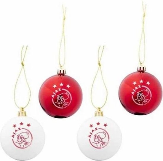 Ajax kerstballen 4 stuks Rood Wit