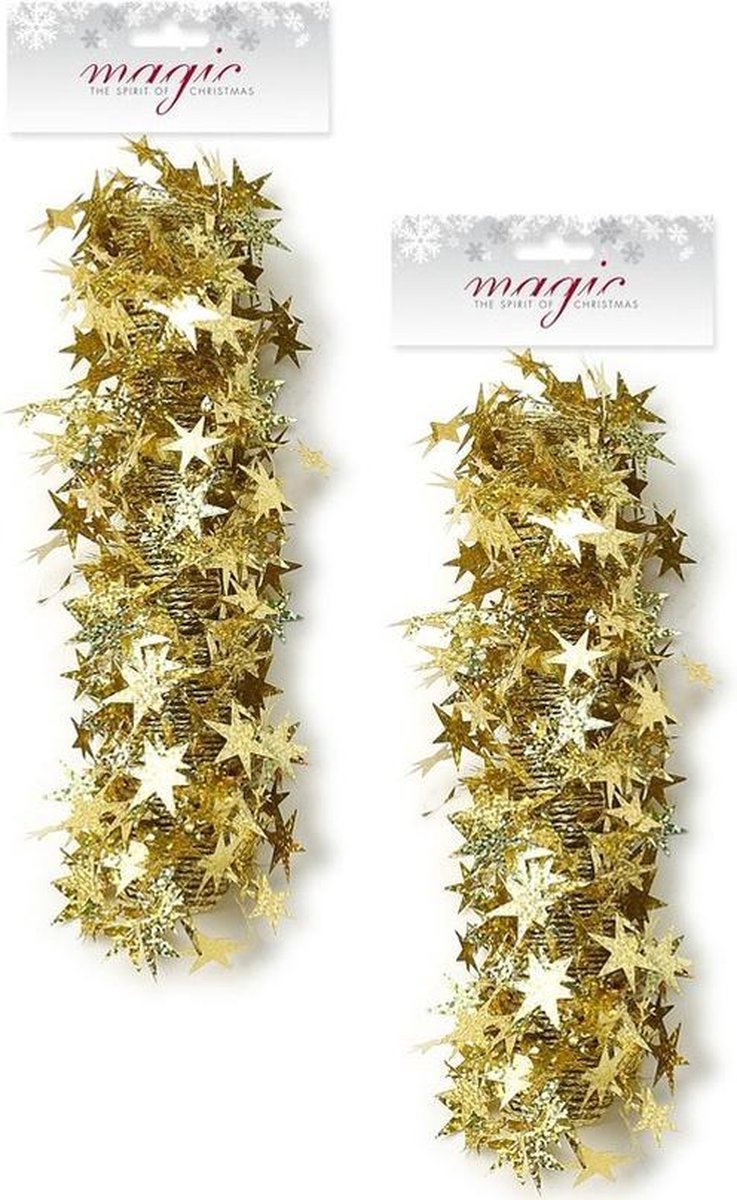 6x stuks kerstslinger sterren goud 3,5 x 750cm - Guirlande folie lametta - Gouden kerstboom versieringen