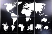 Wandbord Wereldkaart- Wandpaneel- Muurdecoratie- Wanddecoratie- Hout- Zwart
