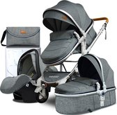 Dakta® Luxe Kinderwagen | 4-in-1 | Wandelwagen | Opvouwbaar | Buggy | Verstelbaar | Maxi Cosi | 0 tot 36 Maanden | Grijs