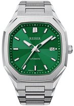 REISER Alpen Date - Groene wijzerplaat met stalenband (Gemaakt in Duitsland) - Heren Automatische Horloge 41mm