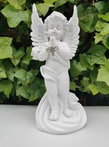 grote staande witte biddende engel met glitter kruis 29cm