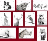 Set van 10 kerstkaarten met enveloppen - dieren in potlood - zonder tekst - A6 formaat