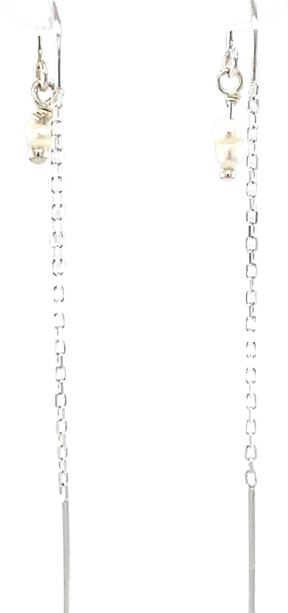Pat’s Jewels Doortrek oorbellen– Minimalistische oorbellen – Oorketting - Zoetwater Parel hanger - 925 zilver
