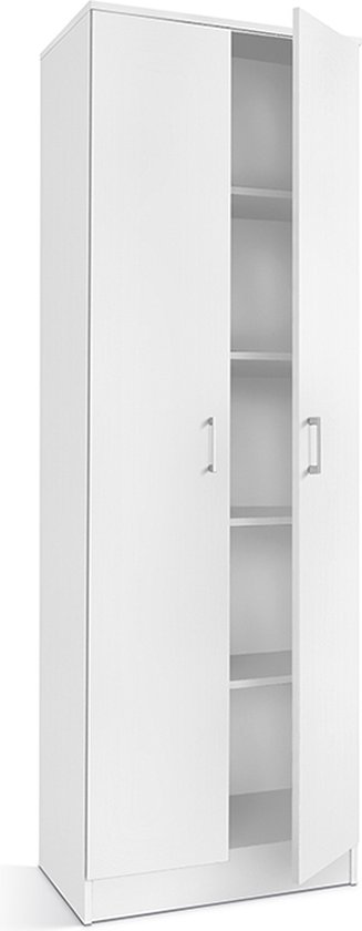 Kast Loek Wit - Breedte 60 cm - Hoogte 180 cm - Diepte 40 cm - Met planken - Met openslaande deuren - Merkloos