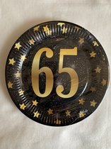 Bord 65 jaar wegwerp feest karton jubileum 23cm 65 jaar Party Gold 8 stuks